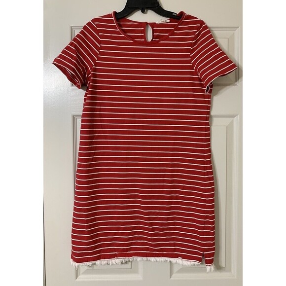 Beach Lunch Lounge Dresses & Skirts - Beach Lunch Lounge Knit Tunic Dress 100% Cotton Size L Red & White Striped